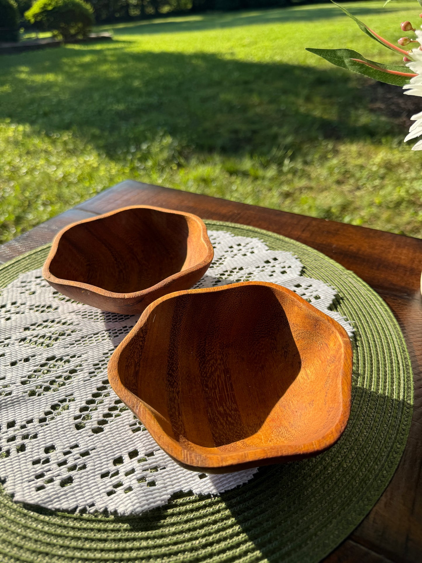 Set of 2 Small Wavy Wooden Bowls