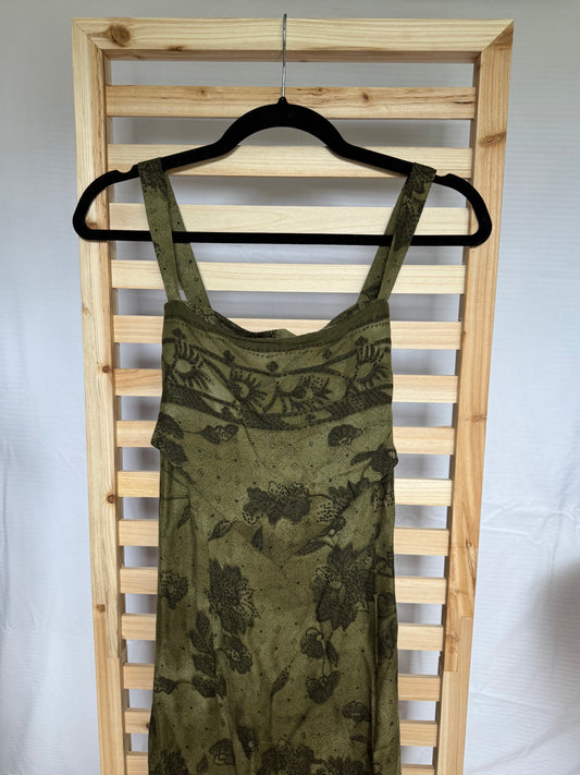 Vintage Sheri Martin green floral dress with a small slit - Size 8