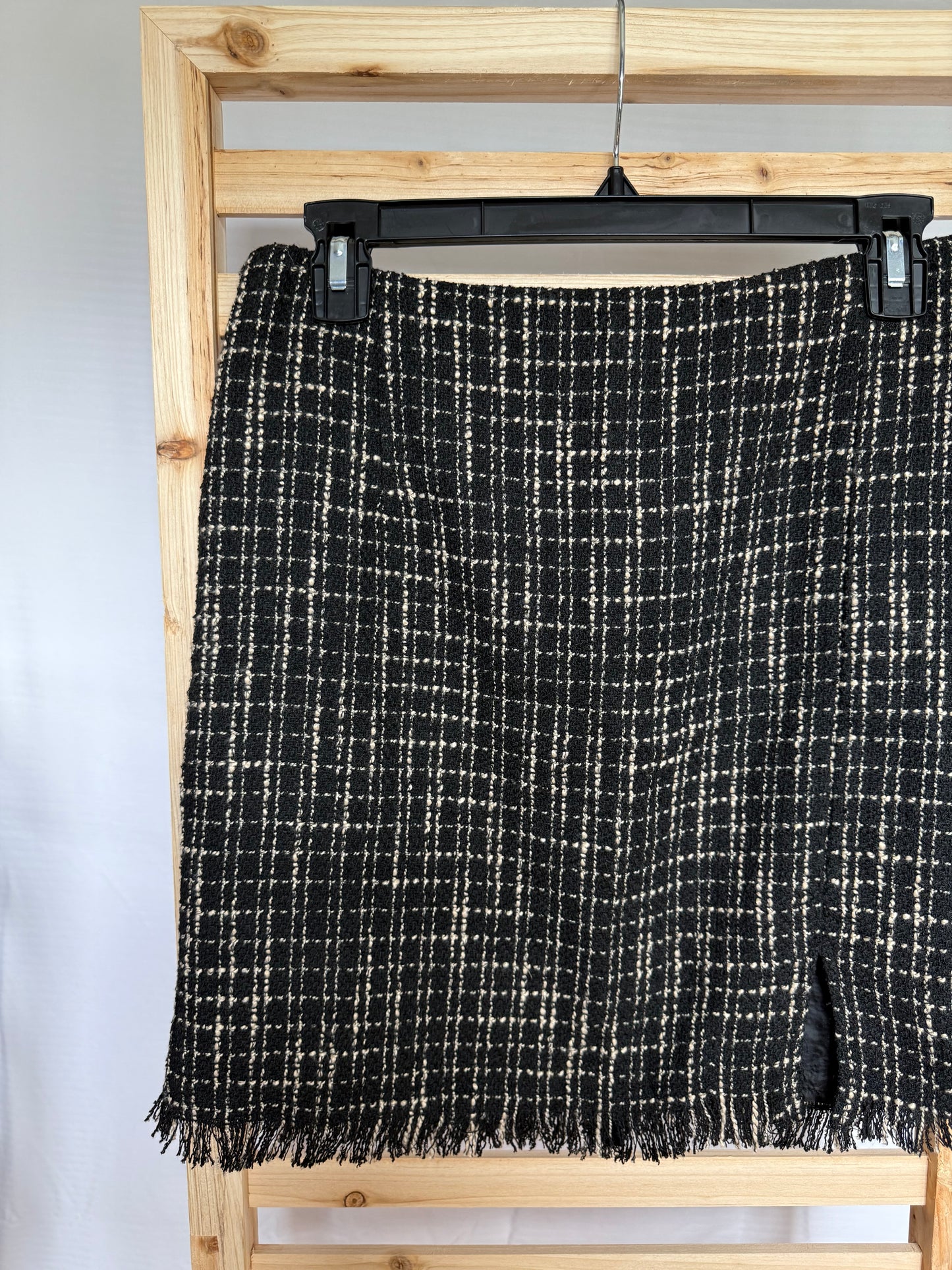 Christian Siriano Black Plaid Skirt with Fringe - Size S