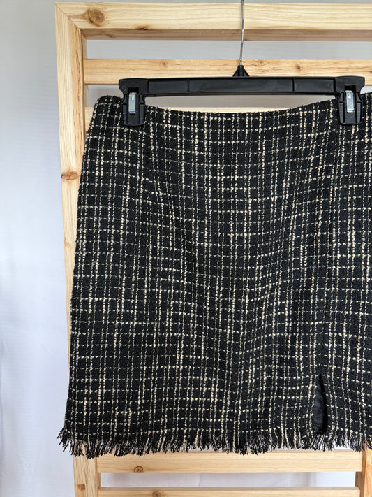Christian Siriano Black Plaid Skirt with Fringe - Size S