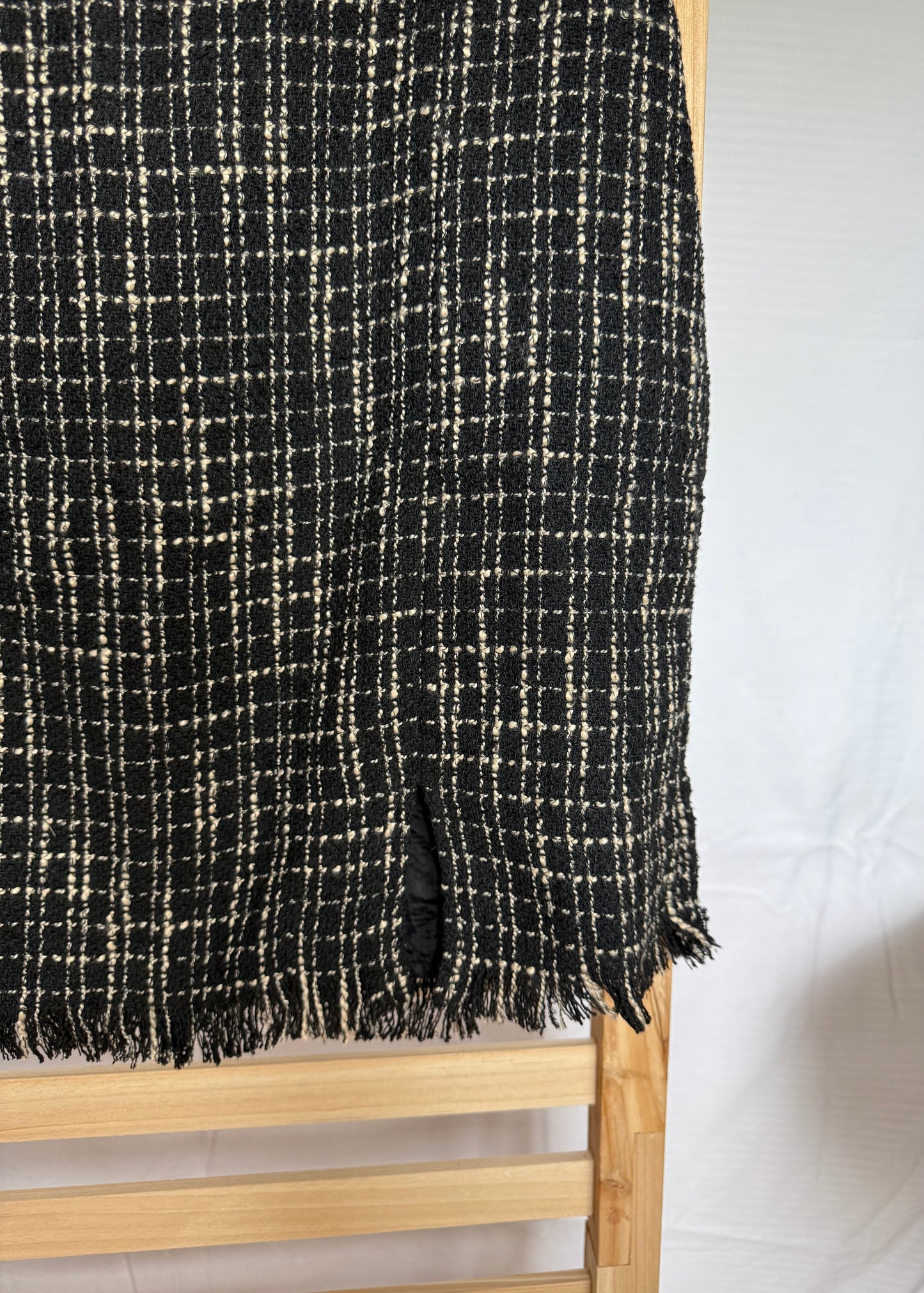 Christian Siriano Black Plaid Skirt with Fringe - Size S