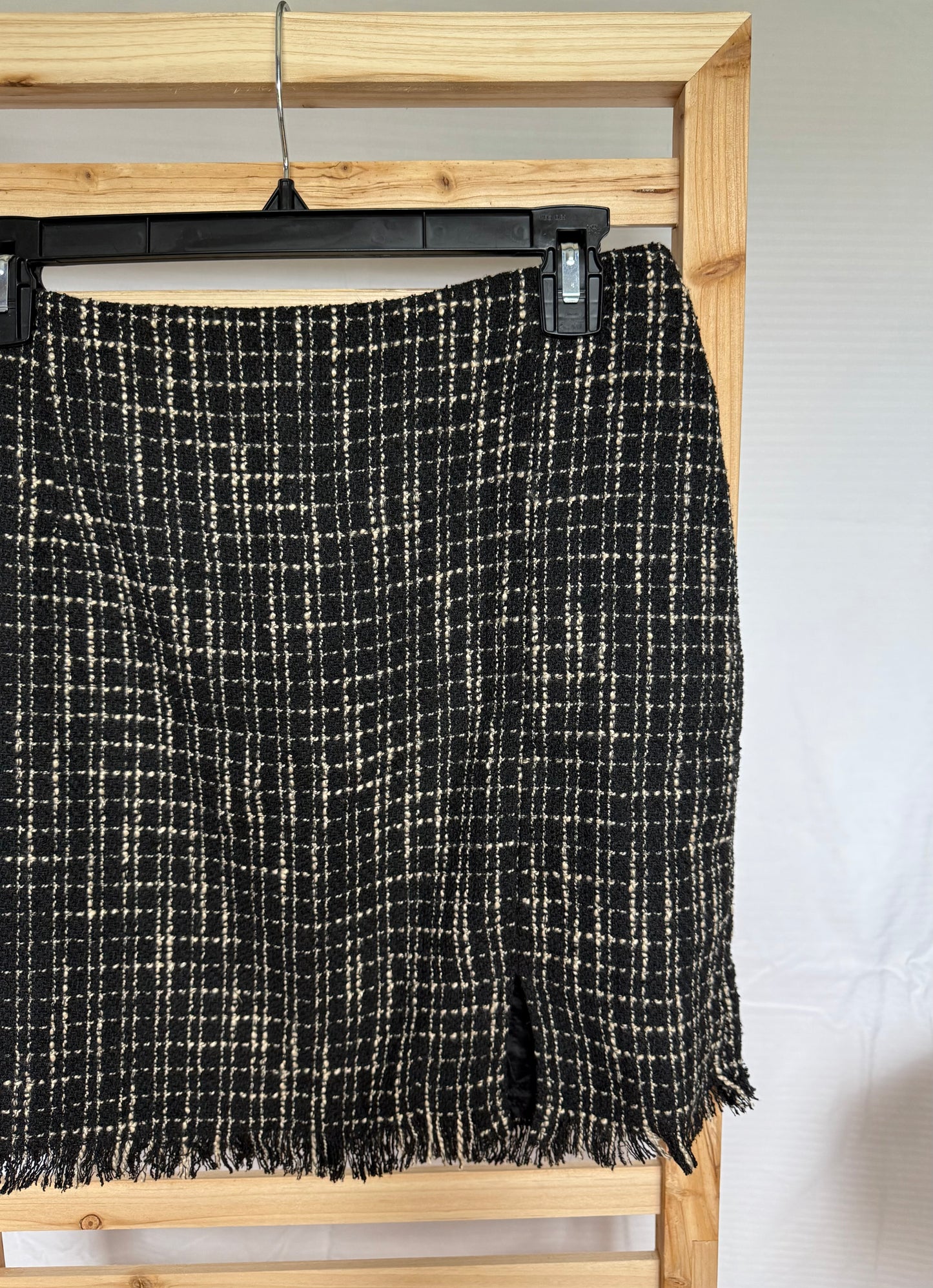 Christian Siriano Black Plaid Skirt with Fringe - Size S